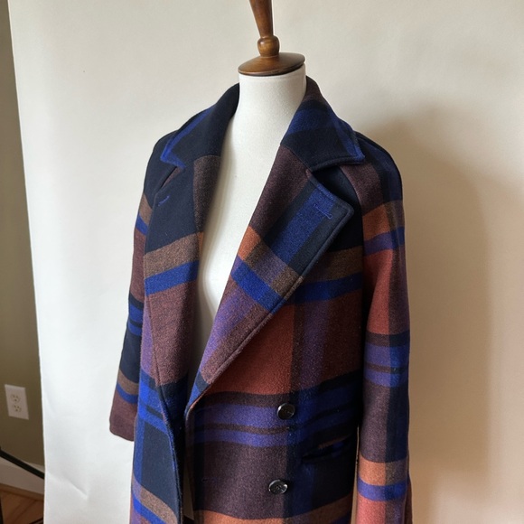 Avec Les Filles Vibrant Blue and Brown Plaid Coat from Anthropologie - Picture 3 of 6
